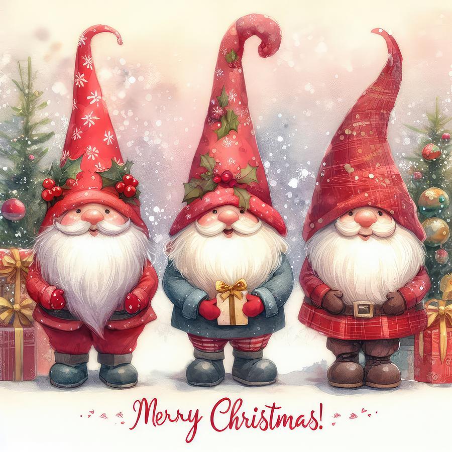Christmas Gnome Trio Digital Art by Kim Hojnacki