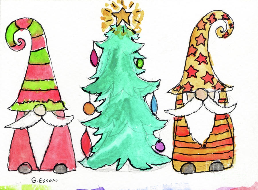 Christmas Painting - Christmas Gnomes by Genevieve Esson