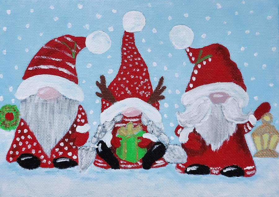 Christmas Painting - Christmas Gnomes by Judy Jones