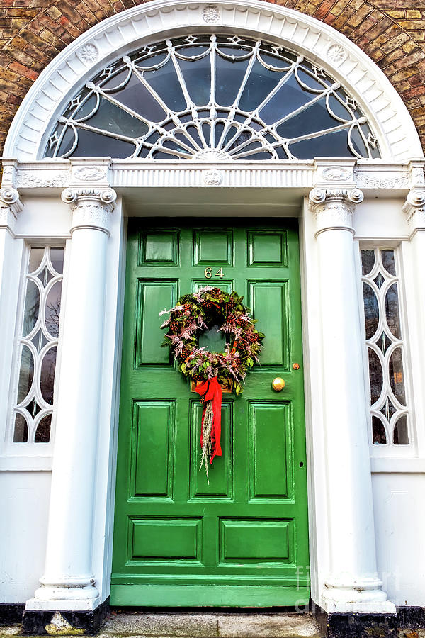 Christmas Green Door in Dublin Photograph by John Rizzuto