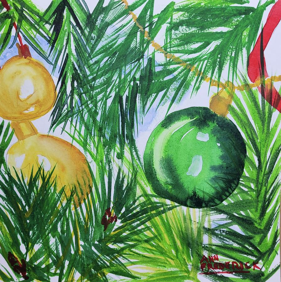 Christmas Greenery Painting by Ann Frederick