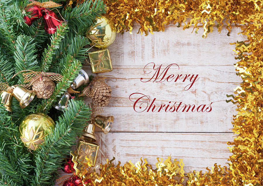 Christmas Greeting Gold And Decoration Mixed Media by Johanna Hurmerinta