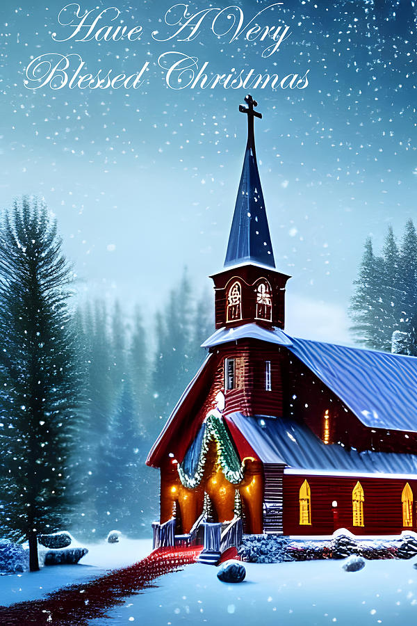 Christmas Greeting of Church Digital Art by Beverly Read