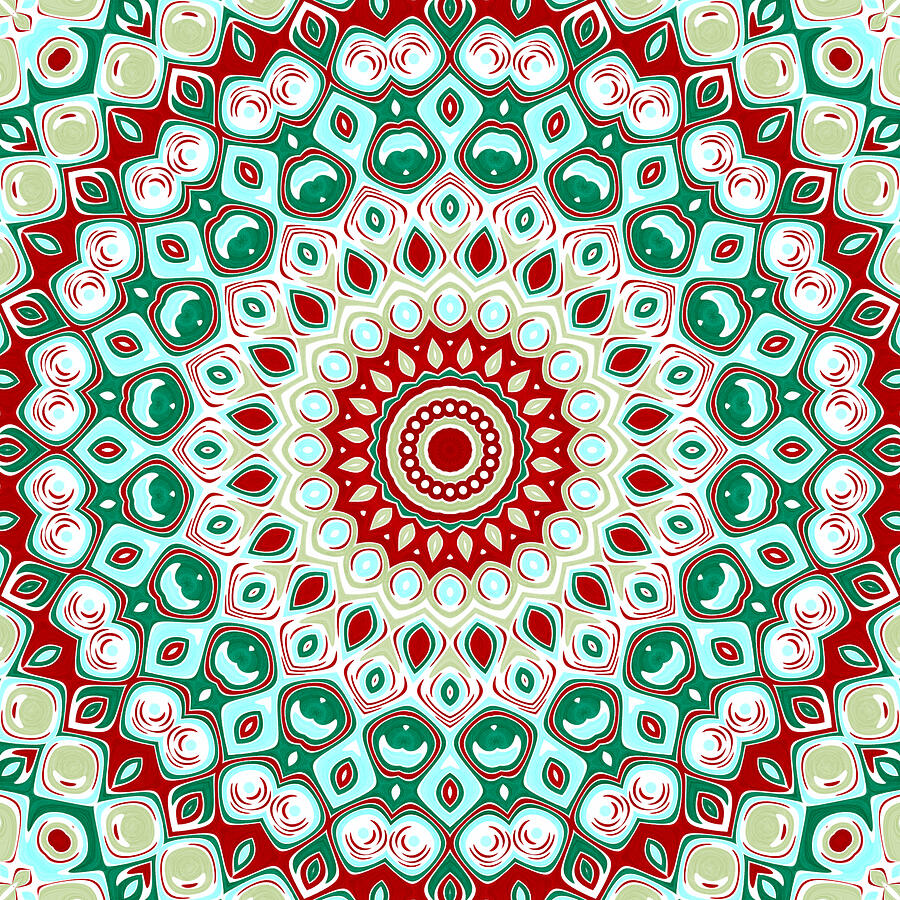Christmas Holiday Mandala Kaleidoscope Medallion Flower Digital Art by Mercury McCutcheon