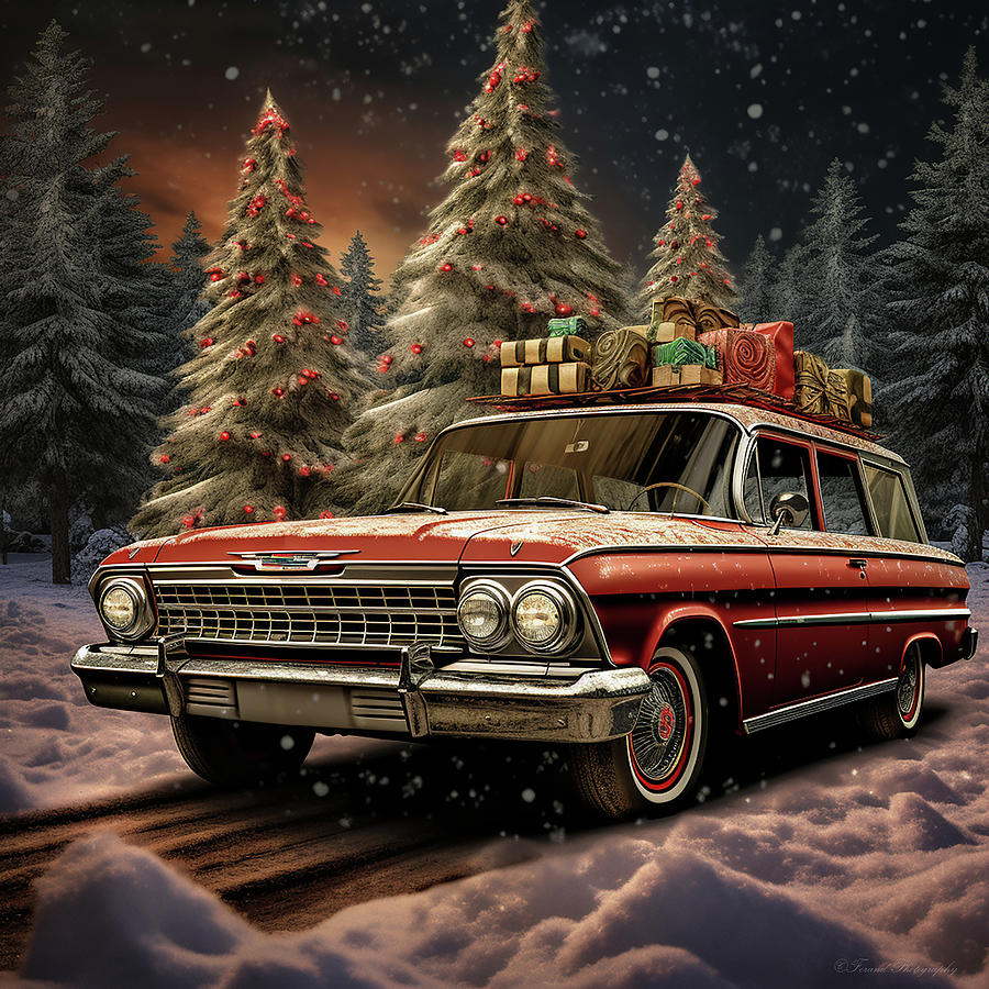 Christmas Holiday Vacation Vintage Wagon  Digital Art by Debra Forand