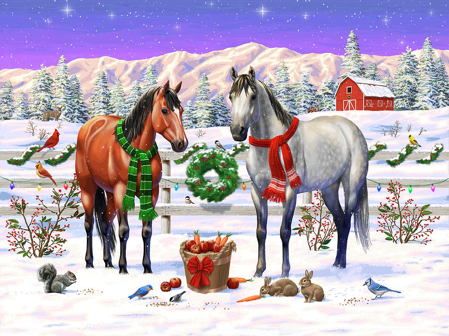 AH-1FM Running Horses in Snow Fridge Magnet Stocking Filler Christmas Gift 