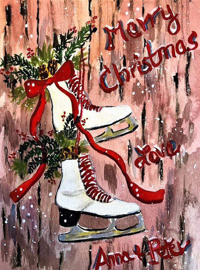 Christmas Ice Skates Painting by Agnieszka Gerwel