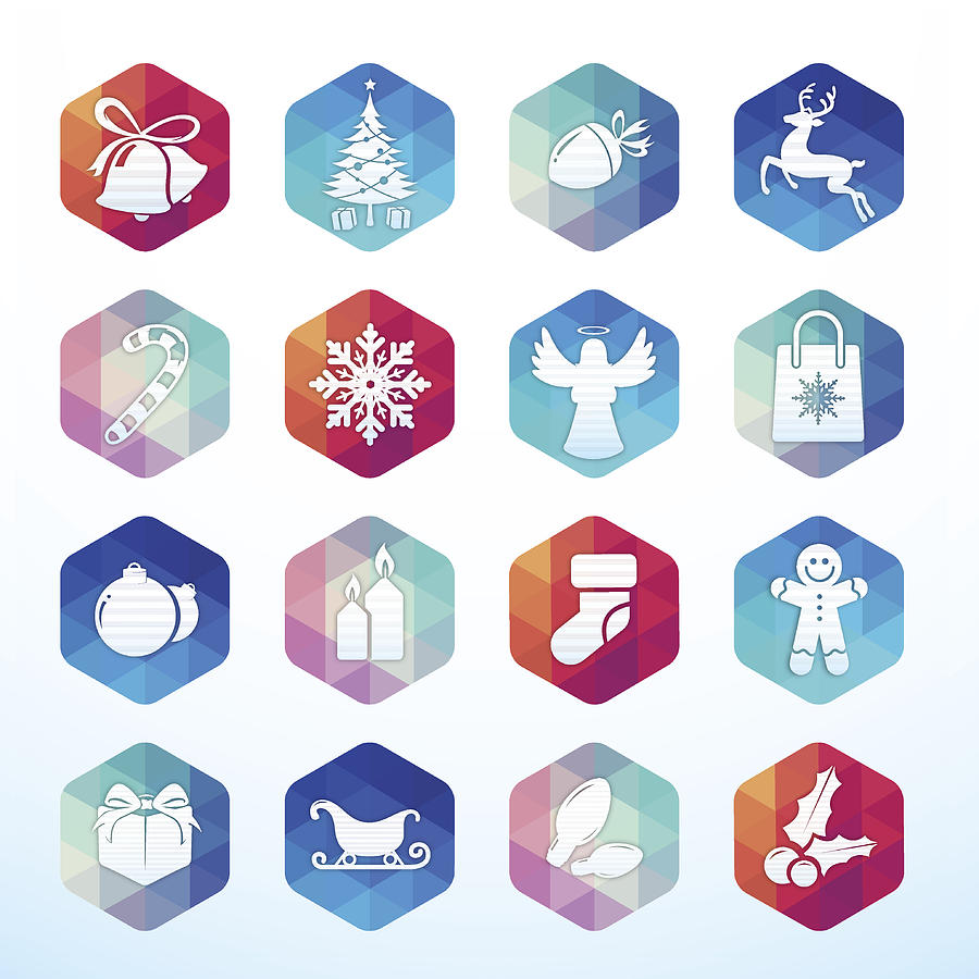 Christmas icons hexagon buttons Drawing by Mustafahacalaki