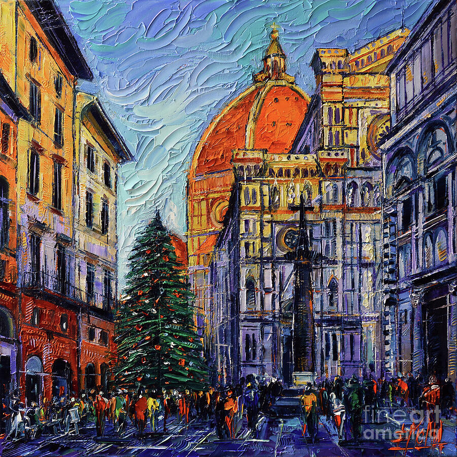 Christmas Painting - CHRISTMAS IN FLORENCE textured impressionism knife oil painting Mona Edulesco  by Mona Edulesco