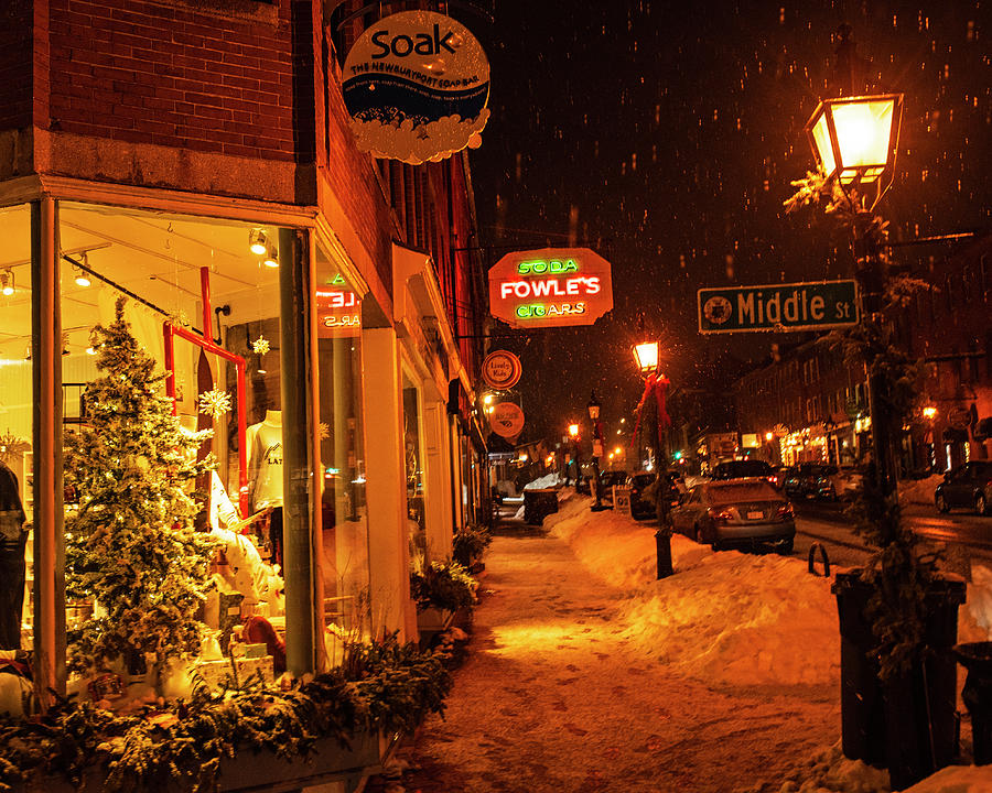Christmas in Newburyport Massachusetts Soda Fowles Cigars Sign Photograph by Toby McGuire