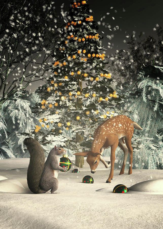 Christmas in the magic forest Digital Art by Jan Keteleer