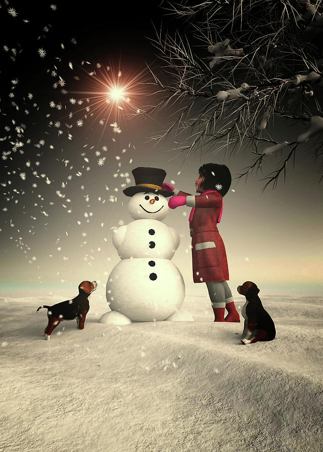 Christmas is making a snowman together Digital Art by Jan Keteleer