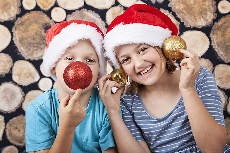 Christmas Kids Fooling About Photograph by Little Brown Rabbit Photography