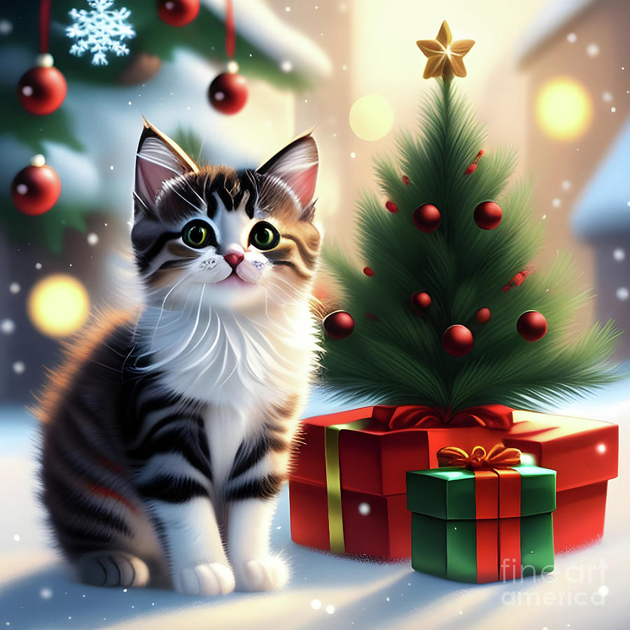 Christmas Kitten Digital Art by Eva Lechner