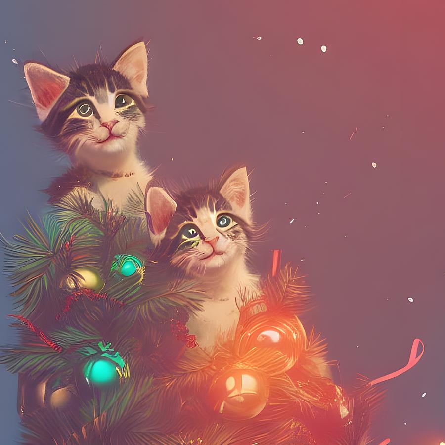 Christmas Kittens Portrait  Digital Art by Beverly Read