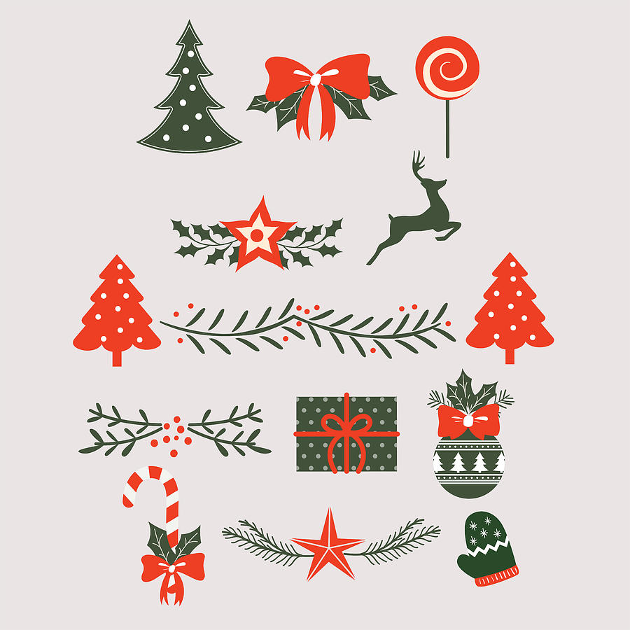 Christmas Label And Design Elements For Postcards Drawing by Felizlife
