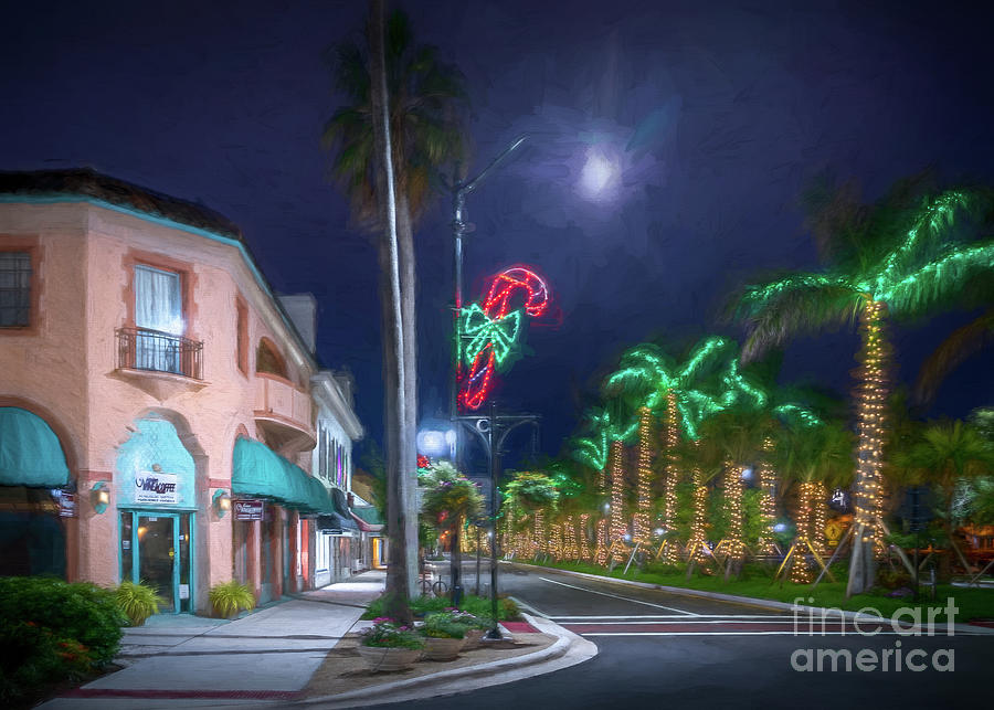 Architecture Photograph - Christmas Light in Venice, Florida, Painterly by Liesl Walsh