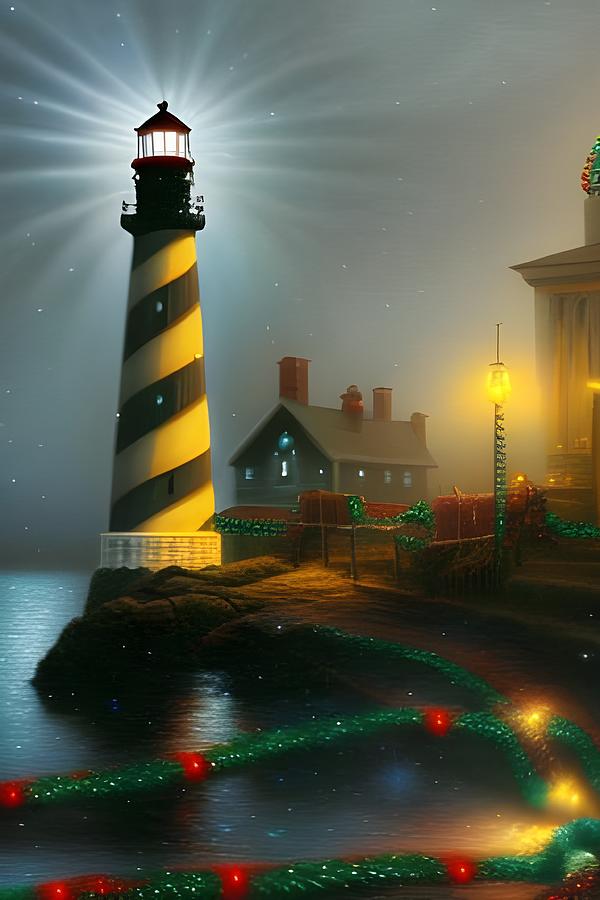 Christmas Lighthouse Digital Art by Beverly Read