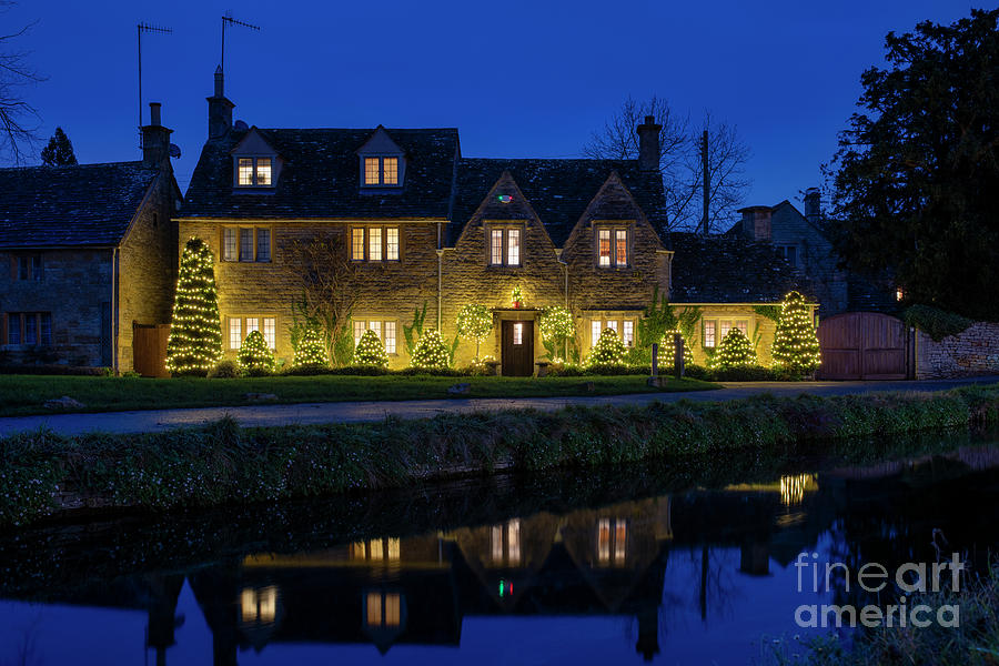 Christmas Lights Along a Cottage in Lower Slaughter Cotswolds Photograph by Tim Gainey