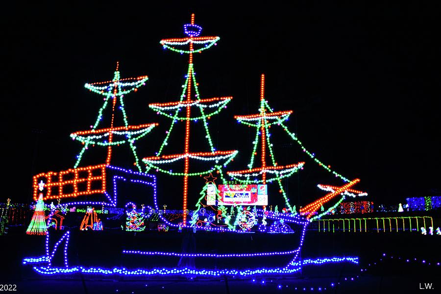 Christmas Photograph - CHRISTmas Lights Boat by Lisa Wooten