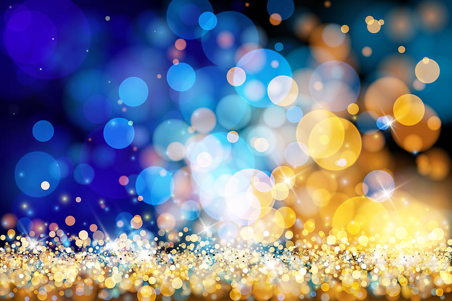 Christmas lights defocused background - Gold blue bokeh Drawing by Dimitris66