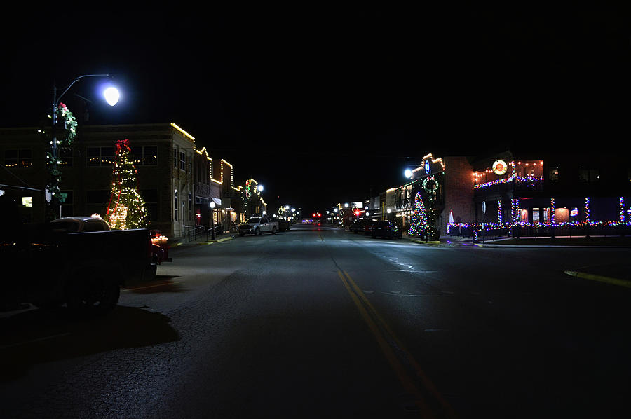 Christmas Lights on Main Street Nocona Texas Photograph by Gaby Ethington