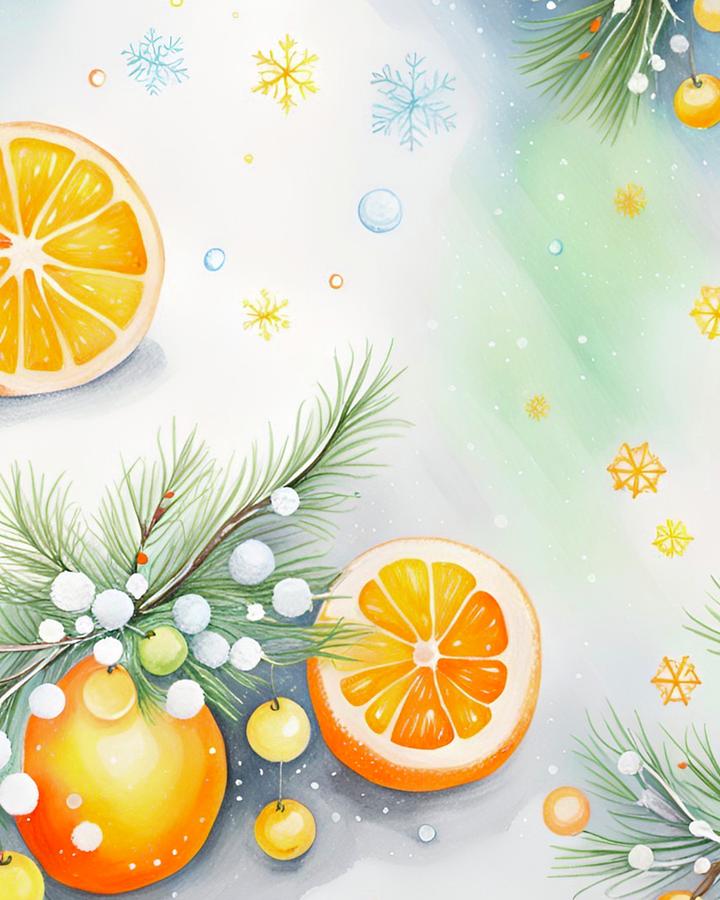 Christmas Magic No2 - evergreen sprigs and oranges Painting by Bonnie ...