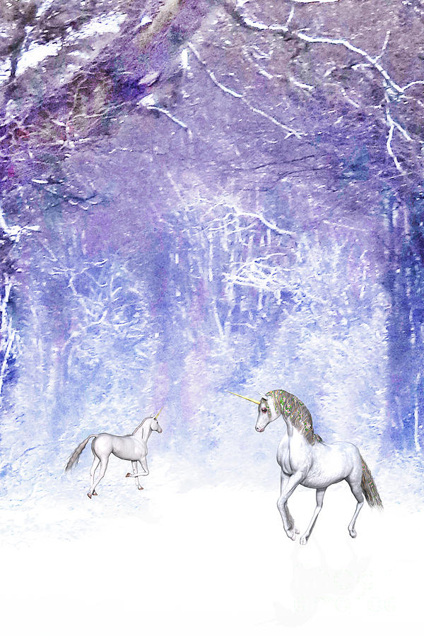 Unicorn Photograph - Christmas Magical Unicorns blue by Terri Waters