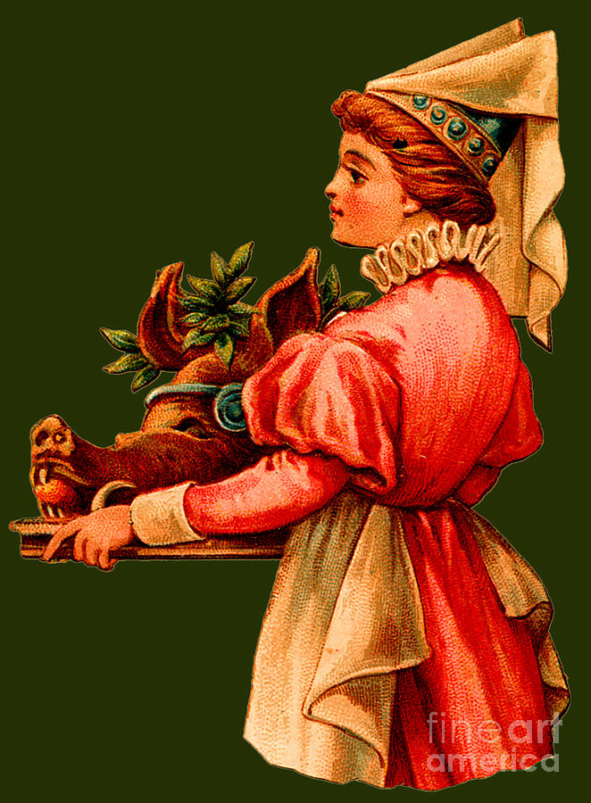 Christmas Maiden Serving A Boars Head Painting