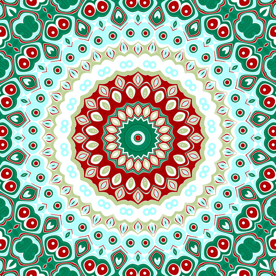 Christmas Mandala Kaleidoscope Medallion Flower Digital Art by Mercury McCutcheon