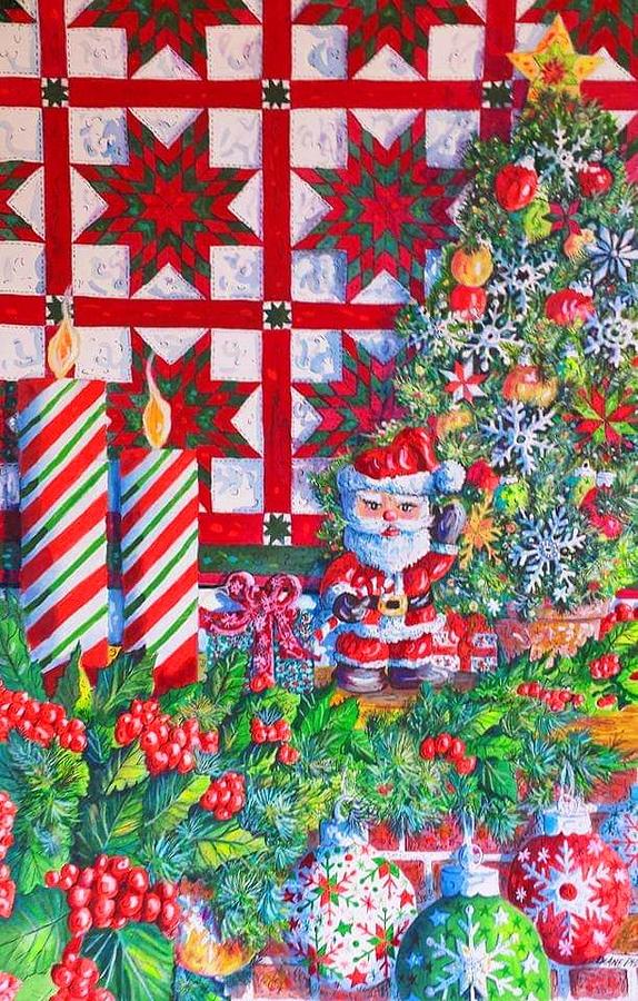 Christmas Mantle Painting by Diane Phalen