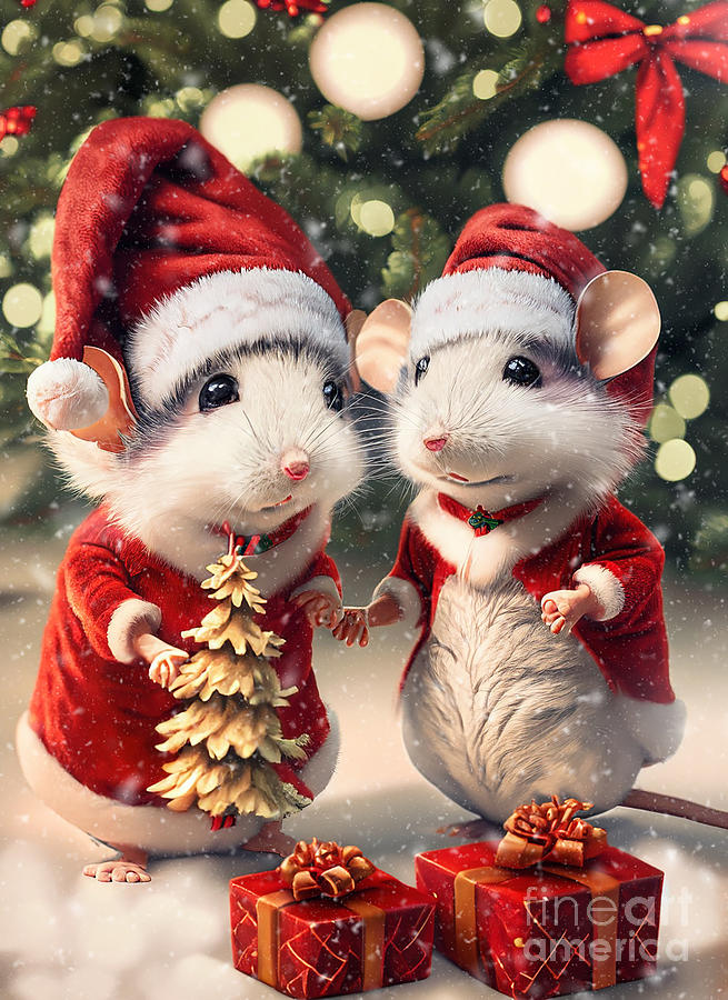 Mouse Photograph - Christmas Mice Couple by Jt PhotoDesign