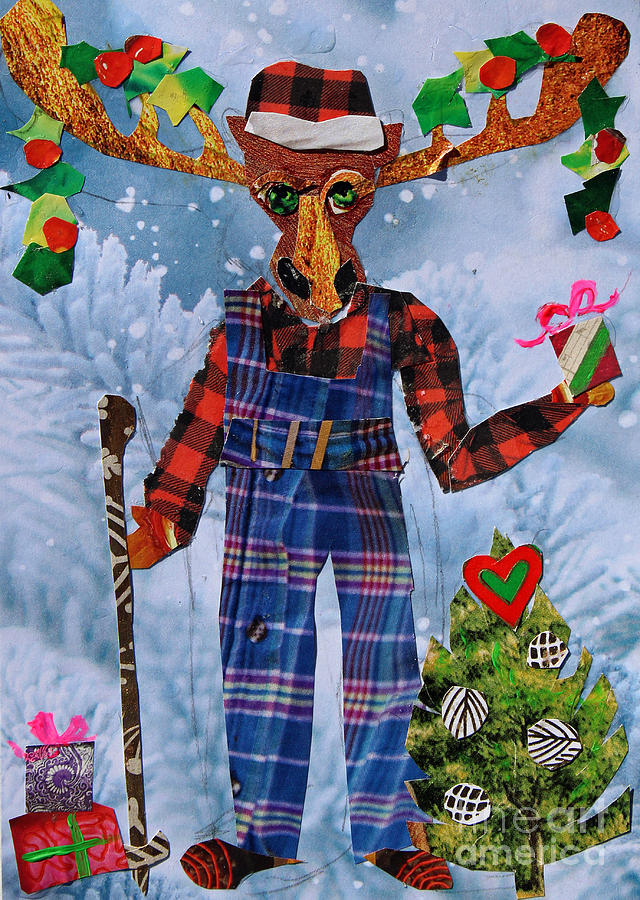 Christmas Moose Mixed Media by Li Newton