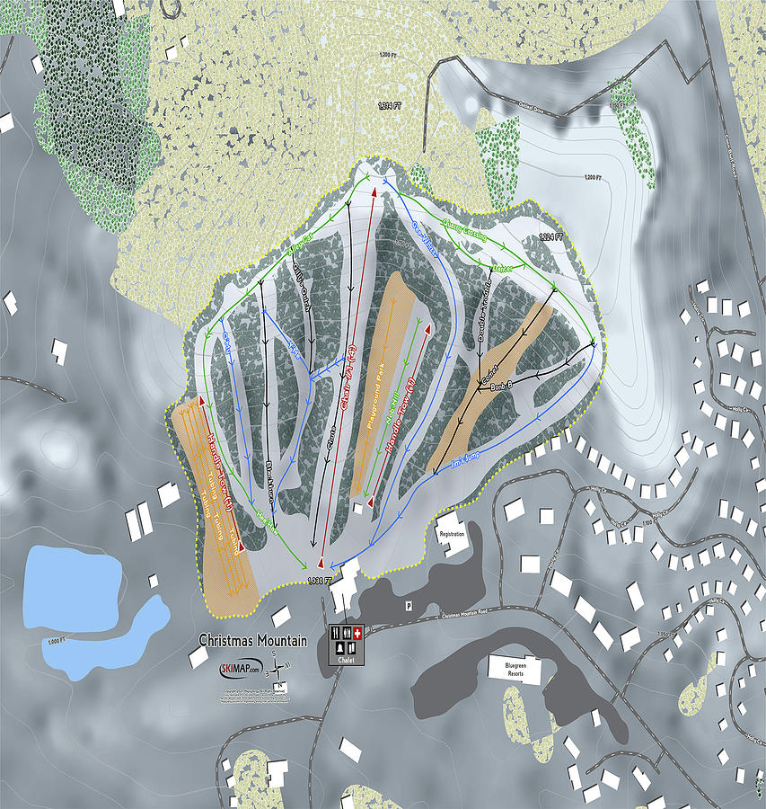 Christmas Mountain Ski Resort Map Digital Art by Powder Addicts | Fine ...