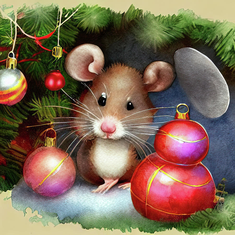 Christmas Mouse Painting by Bob Orsillo