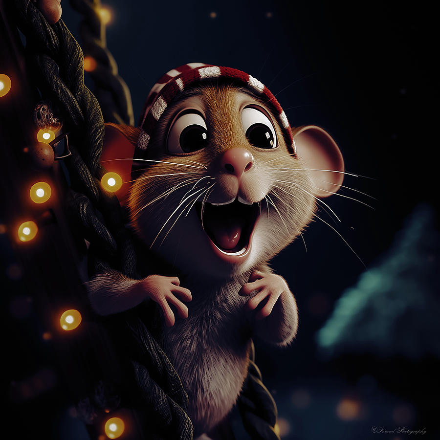Christmas Mouse Hanging Lights Digital Art by Debra Forand