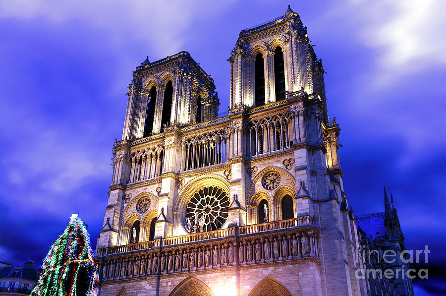 Christmas Photograph - Christmas Night Colors of Notre Dame de Paris in France by John Rizzuto