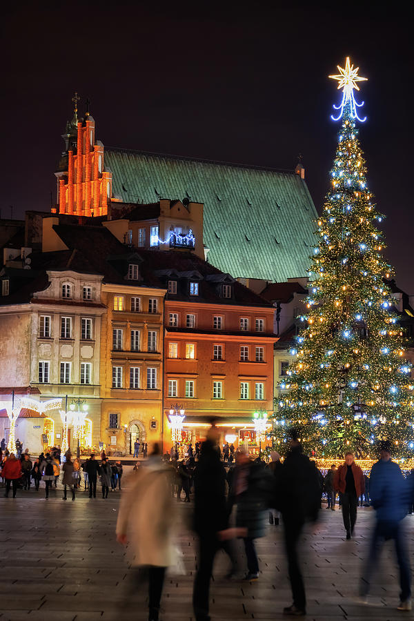 Christmas Night in Old Town of Warsaw City in Poland Photograph by Artur Bogacki