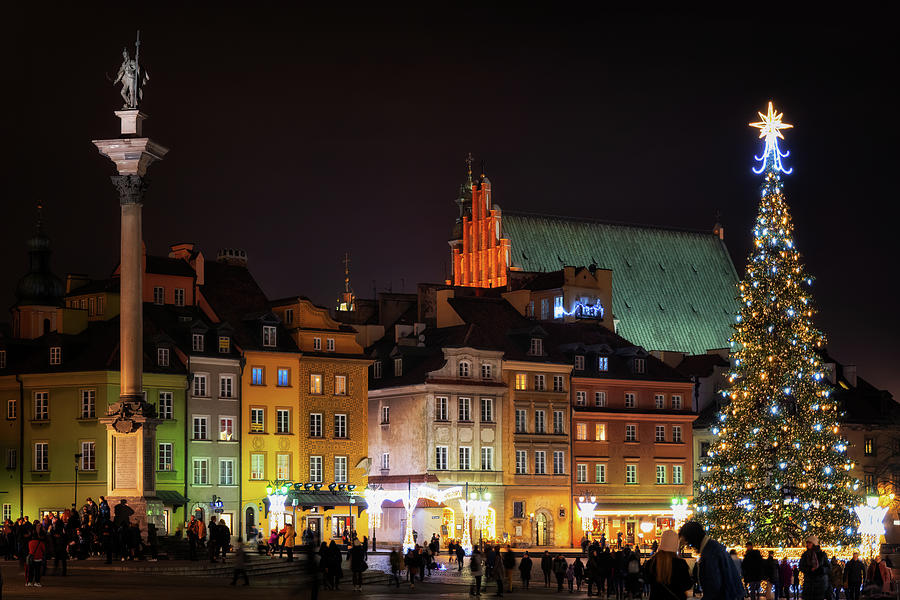 Christmas Night in Old Town of Warsaw in Poland Photograph by Artur Bogacki