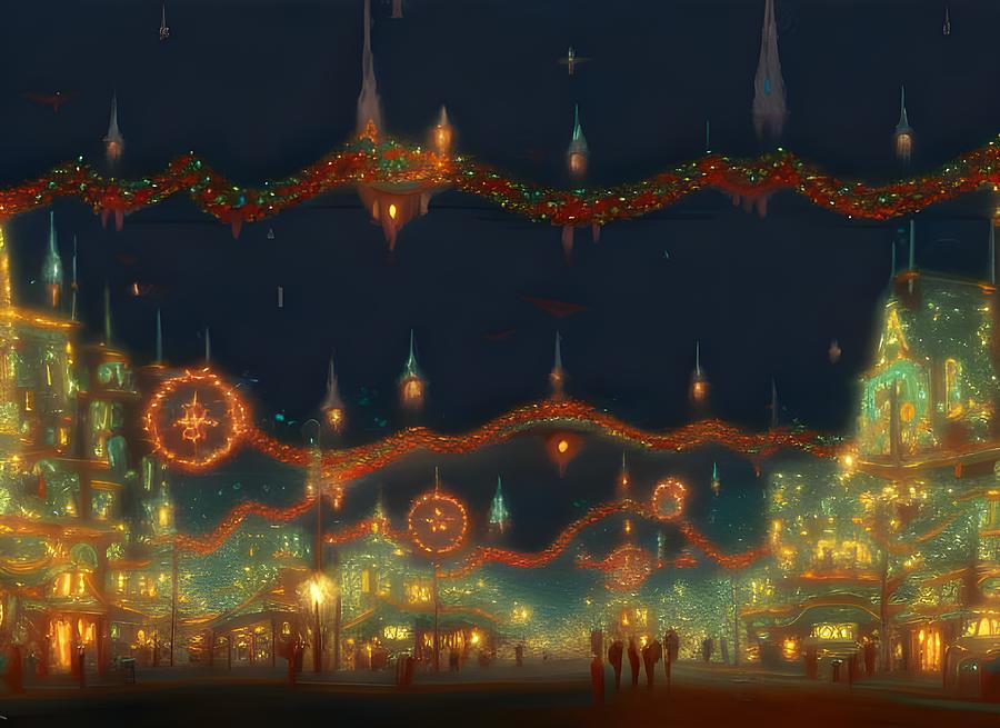 Christmas on Main Street Disneyland Digital Art by Beverly Read