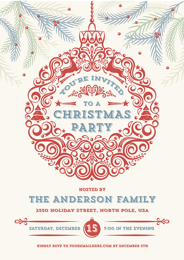 Christmas Ornament Party Invitation Drawing by Jammydesign