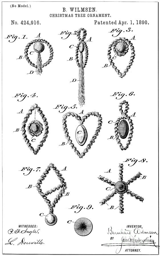 Christmas Ornament Patent, 1890 Drawing by Bernhard Wilmsen