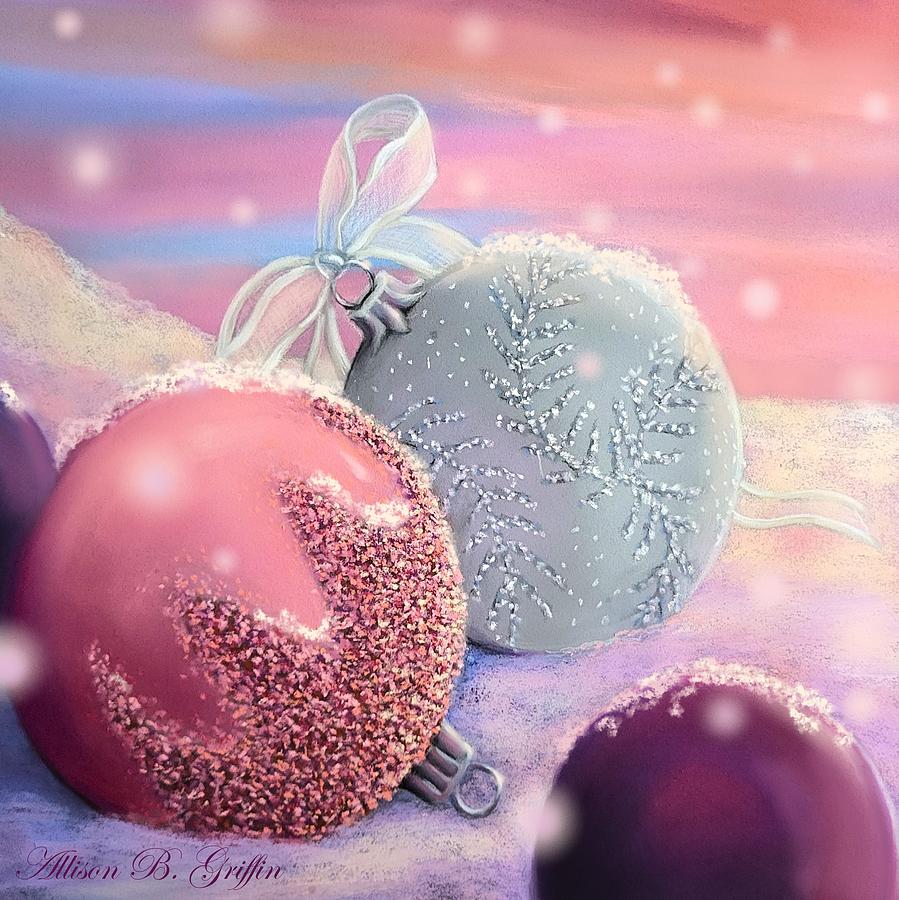 Tree Pastel - Christmas Ornaments in Snow by Allison Griffin