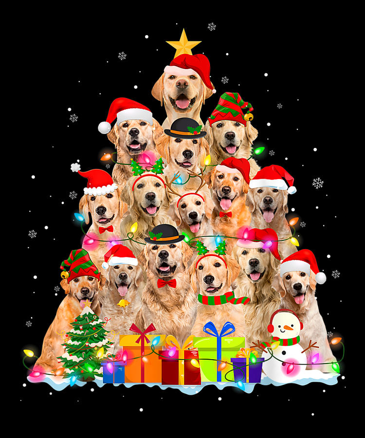 Christmas Pajama Golden Retriever Tree Xmas Gift Digital Art by Shannon ...