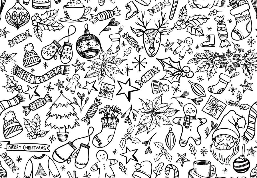 Christmas Pattern bw Digital Art by HD Connelly