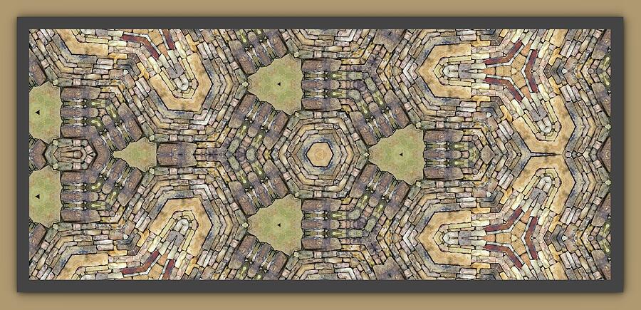 Abstract Digital Art - Christmas Place Rocky Wall Kaleidoscope Framed by Marian Bell