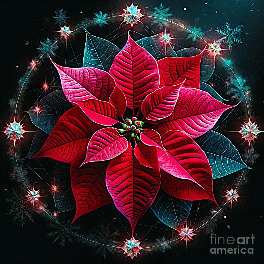 Christmas Poinsettia Expressionism Effect Digital Art by Rose Santuci-Sofranko