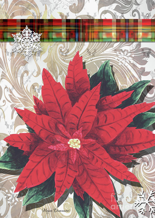 Christmas Poinsettia Plant Design For The Home Plaid And Floral Fauna By Meganaroon Mixed Media