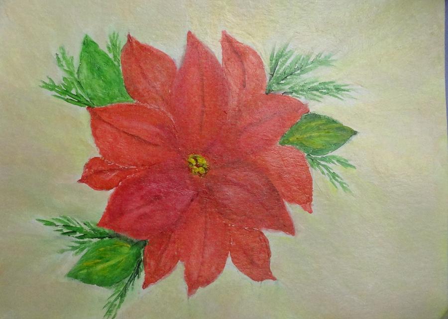 Christmas Poinsettia  Painting by Rosie Foshee