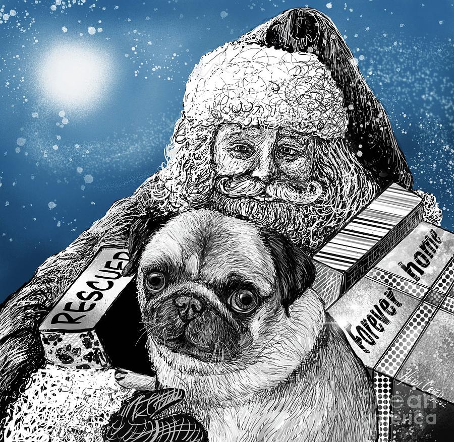 Christmas Pug Drawing by Heidi Creed Pixels